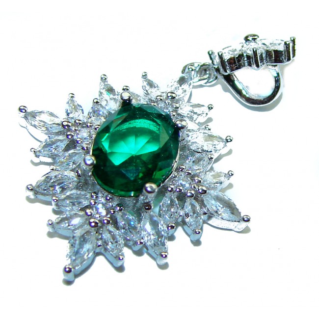 Luxurious 4.9 carat Emerald .925 Sterling Silver handcrafted handcrafted pendant