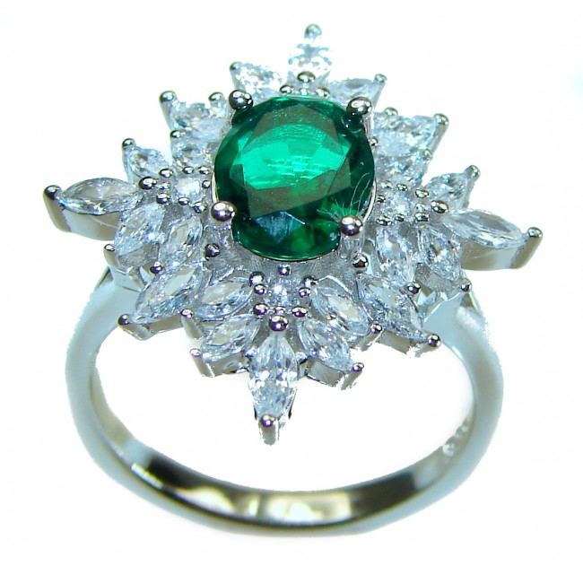 Luxurious 2.3 carat Emerald .925 Sterling Silver handcrafted Ring s. 8