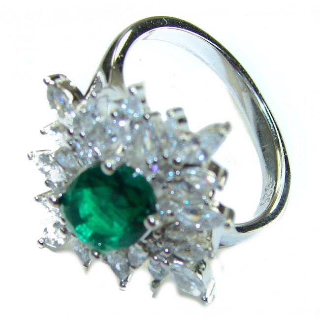 Luxurious 2.3 carat Emerald .925 Sterling Silver handcrafted Ring s. 8