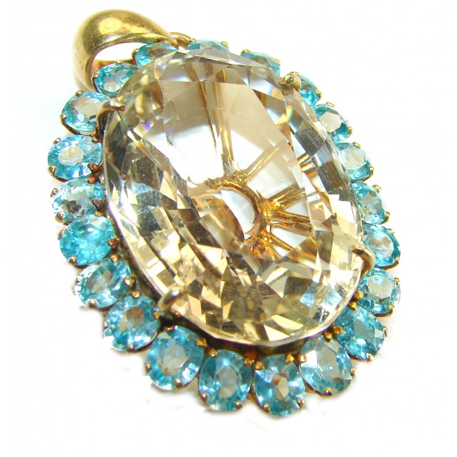 Luxurious 88.5 carat Fancy Smoky Topaz 14K Gold over .925 Sterling Silver handmade Large Pendant