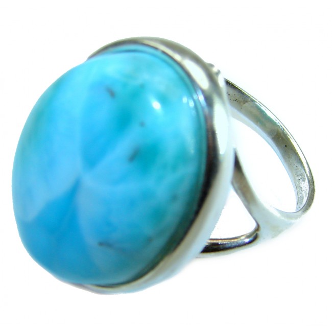 Precious 22.2 carat Blue Larimar .925 Sterling Silver handmade ring size 7 1/2