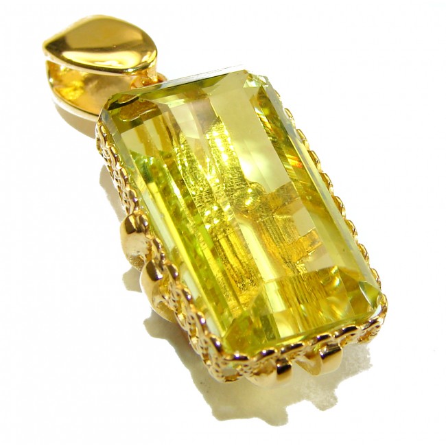 12.3 carat Lemon Quartz 14K Gold over .925 Sterling Silver handcrafted pendant