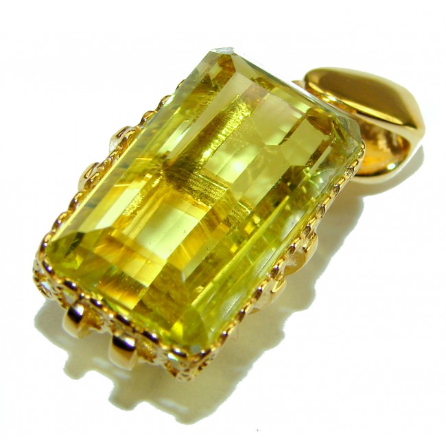 12.3 carat Lemon Quartz 14K Gold over .925 Sterling Silver handcrafted pendant