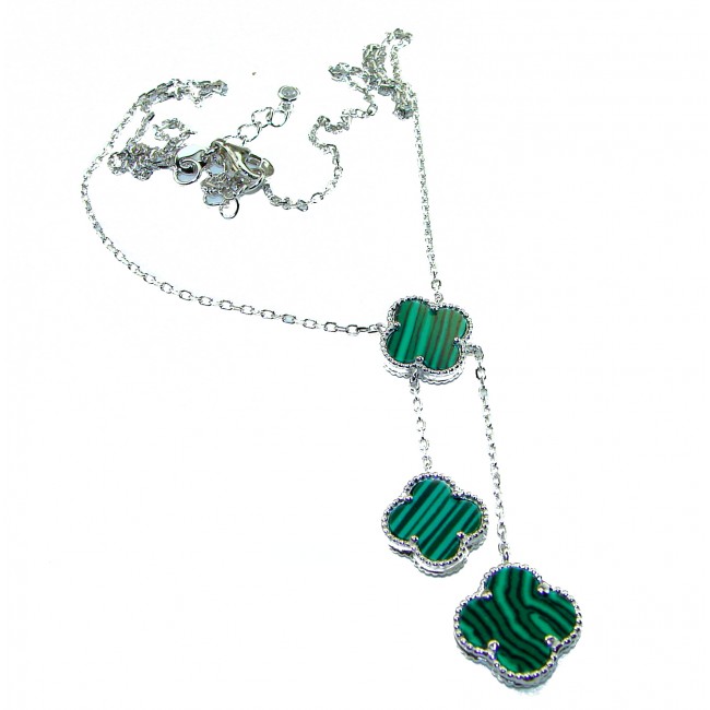 Outstanding Malachite Lucky Four Leaf Clover .925 Sterling Silver necklace