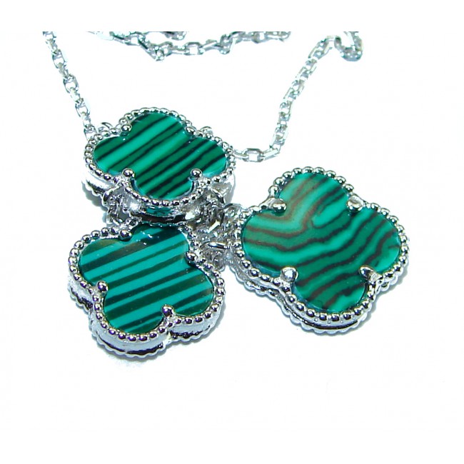 Outstanding Malachite Lucky Four Leaf Clover .925 Sterling Silver necklace