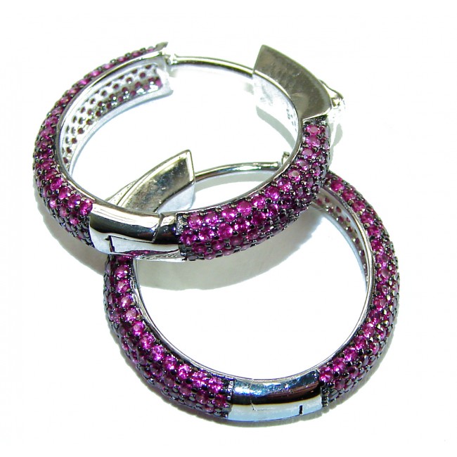 Incredible Ruby .925 Sterling Silver handcrafted Hoop earrings