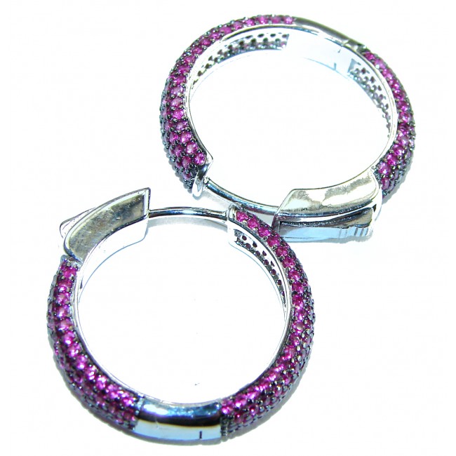 Incredible Ruby .925 Sterling Silver handcrafted Hoop earrings