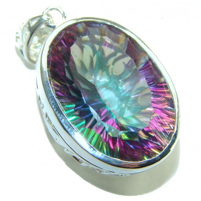 26.5 carat oval cut Mystic Topaz .925 Sterling Silver handcrafted Pendant