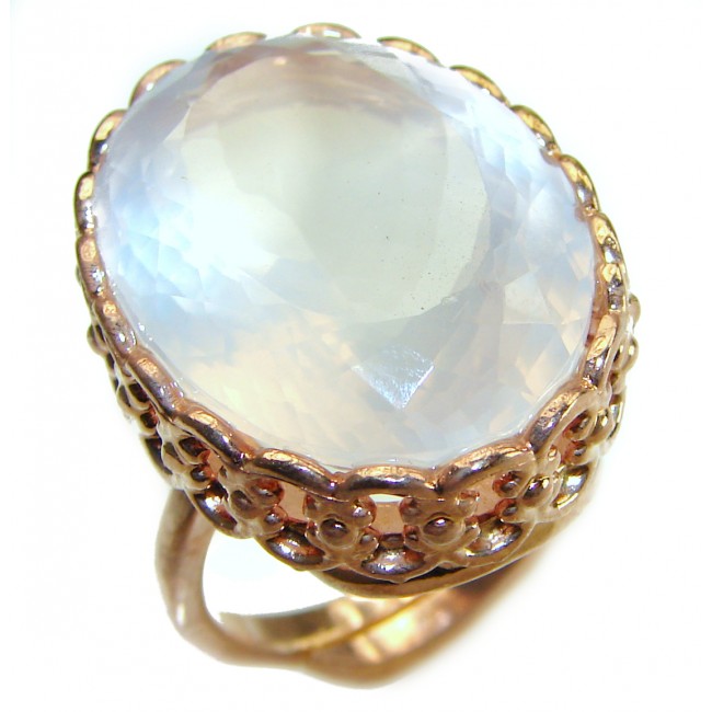 Oversized Authentic 34.5 carat Brazilian Rose Quartz 14k Gold over .925 Sterling Silver incredible Ring size 8 adjustable