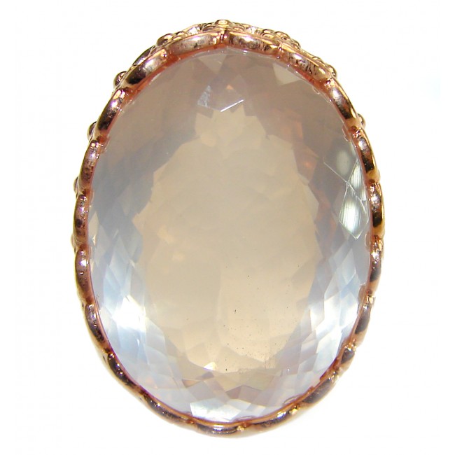 Oversized Authentic 34.5 carat Brazilian Rose Quartz 14k Gold over .925 Sterling Silver incredible Ring size 8 adjustable