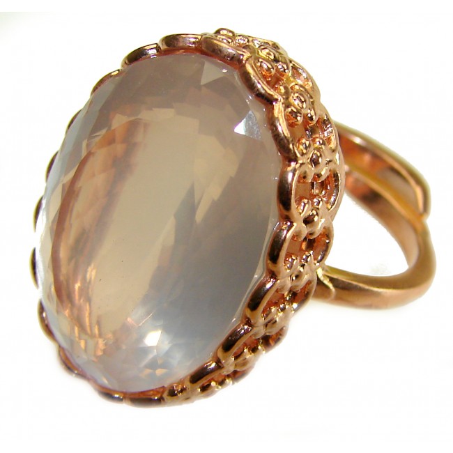 Oversized Authentic 34.5 carat Brazilian Rose Quartz 14k Gold over .925 Sterling Silver incredible Ring size 8 adjustable