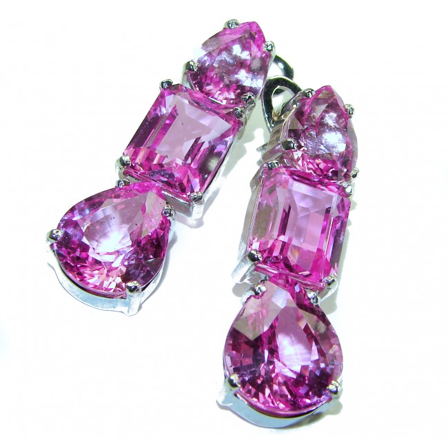 Magnificent Blooming Orchid 29.5 carat Pink Sapphire .925 Sterling Silver handcrafted Earrings