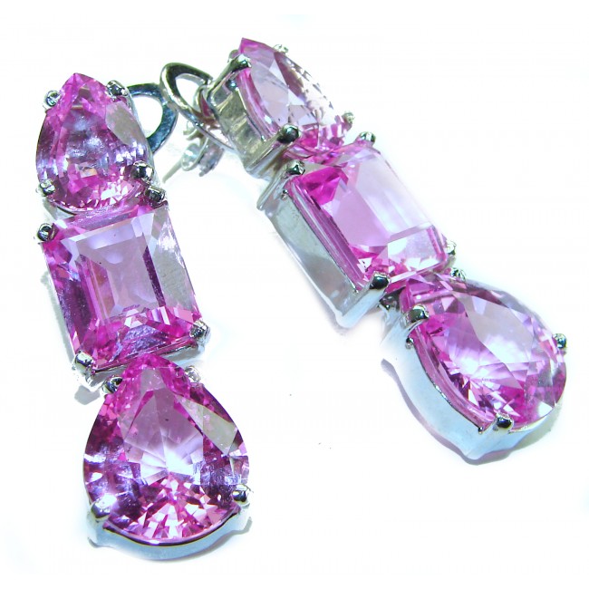 Magnificent Blooming Orchid 29.5 carat Pink Sapphire .925 Sterling Silver handcrafted Earrings