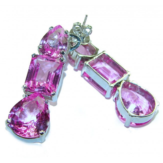 Magnificent Blooming Orchid 29.5 carat Pink Sapphire .925 Sterling Silver handcrafted Earrings