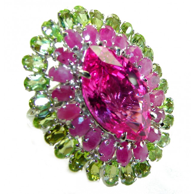 Kaleidoscope 45.2 carat Marquoise cut Pink Sapphire .925 Silver handcrafted Statement Ring s. 8 1/4