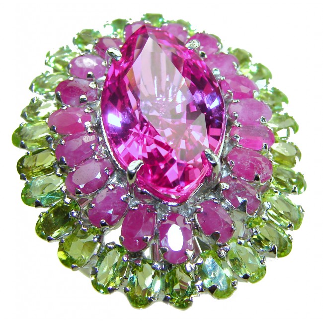 Kaleidoscope 45.2 carat Marquoise cut Pink Sapphire .925 Silver handcrafted Statement Ring s. 8 1/4