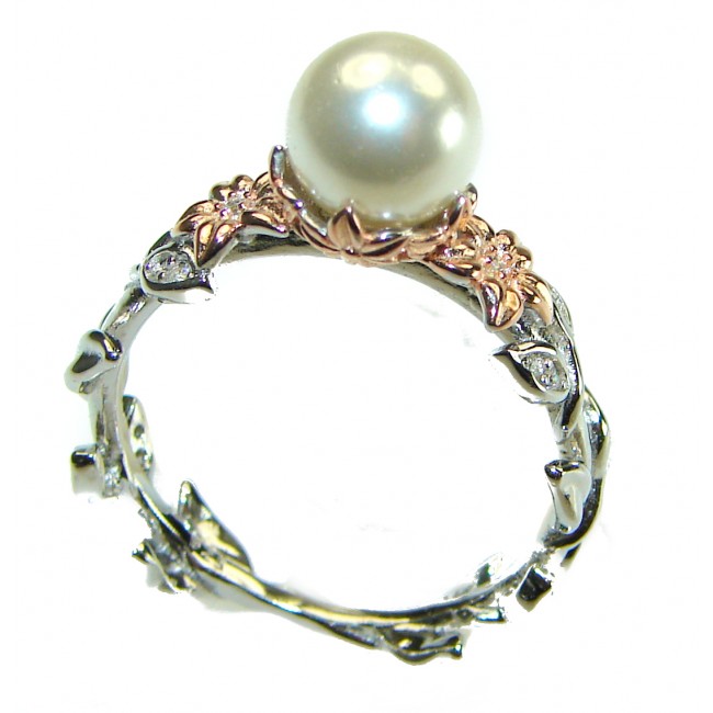 Pearl 2 tones .925 Sterling Silver brilliantly handcrafted ring s. 8