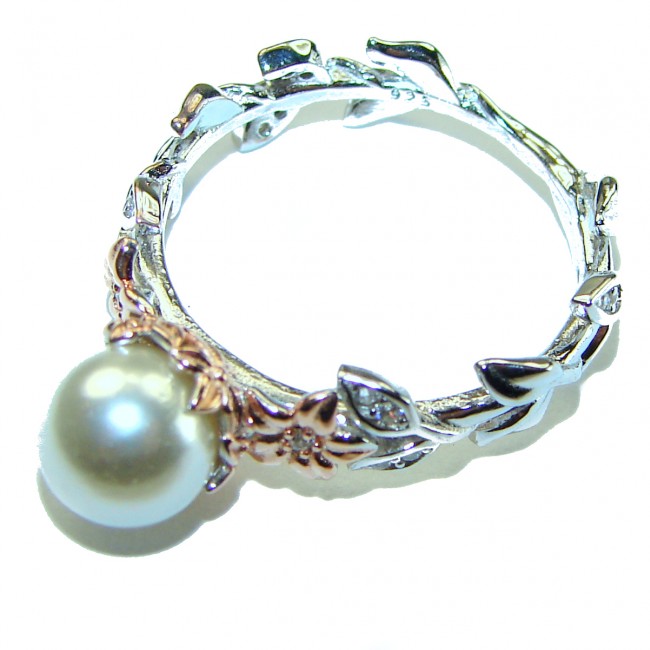 Pearl 2 tones .925 Sterling Silver brilliantly handcrafted ring s. 8