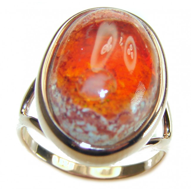 Bonfire Night best quality 19.5 carat Mexican Opal 14K Rose Gold over .925 Sterling Silver handmade ring 9