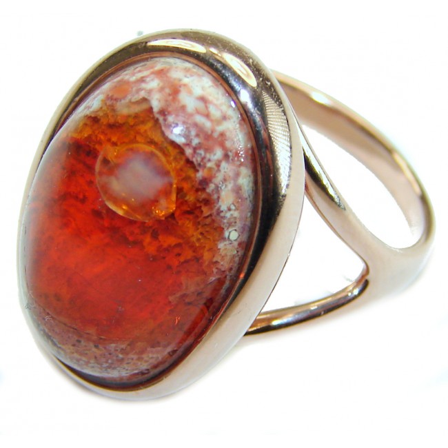 Bonfire Night best quality 19.5 carat Mexican Opal 14K Rose Gold over .925 Sterling Silver handmade ring 9