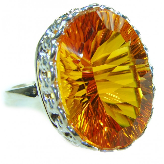 Golden Rays of Sunlight 33.5 carat Yellow Topaz .925 Sterling Silver Large Ring size 9