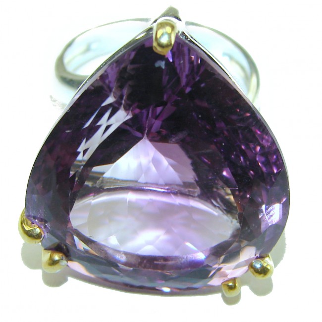 Purple Treasure design 44.8 carat Amethyst 2 tones .925 Sterling Silver Handcrafted Ring size 9