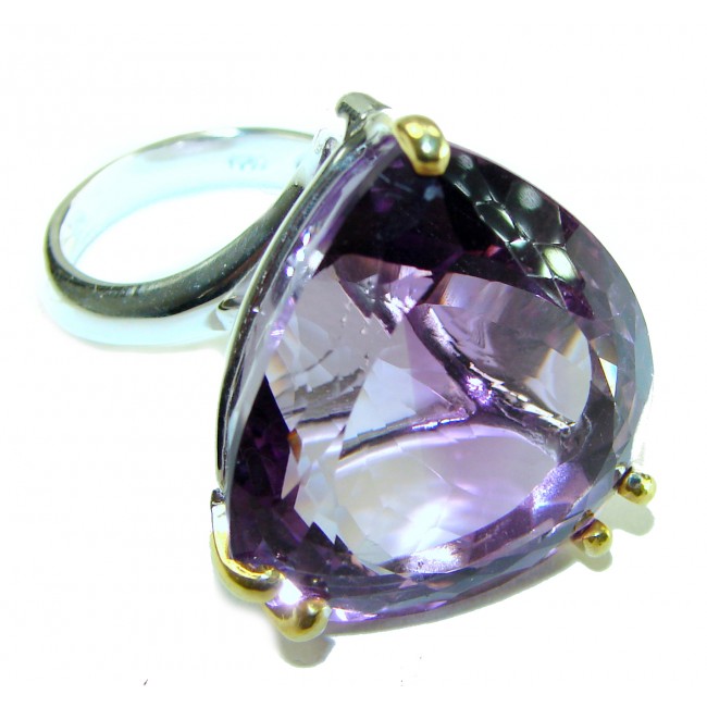 Purple Treasure design 44.8 carat Amethyst 2 tones .925 Sterling Silver Handcrafted Ring size 9