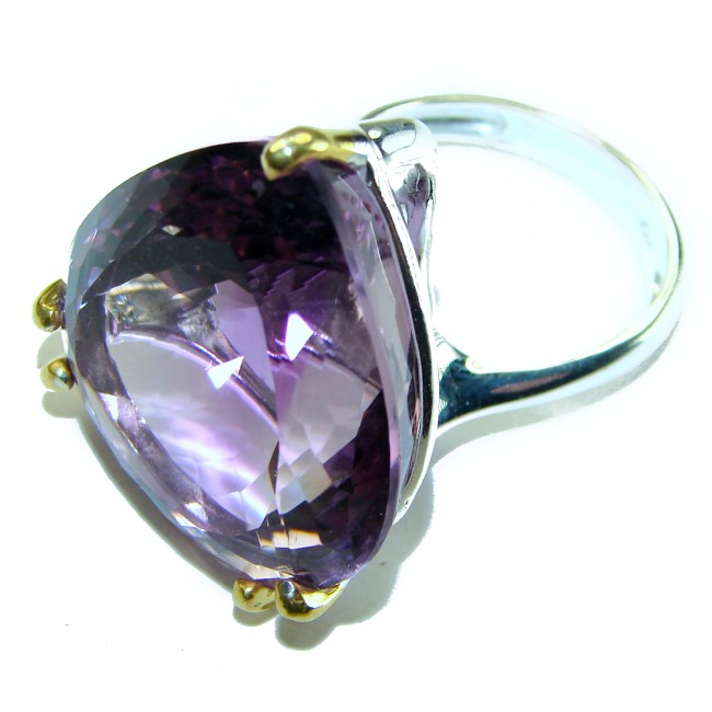 Purple Treasure design 44.8 carat Amethyst 2 tones .925 Sterling Silver Handcrafted Ring size 9