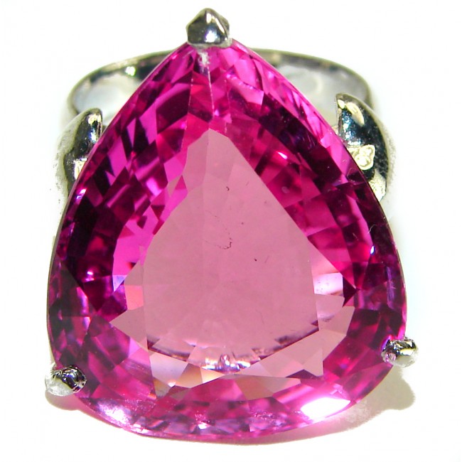 Velvet Heart Pink Sapphire - Pear Cut - 48.5 carat .925 Silver handcrafted Cocktail Ring s. 8