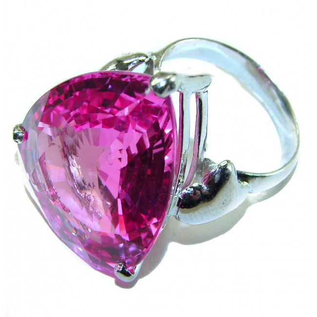 Velvet Heart Pink Sapphire - Pear Cut - 48.5 carat .925 Silver handcrafted Cocktail Ring s. 8