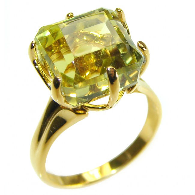 8.8 carat Genuine Lemon Quartz 14K Gold over .925 Sterling Silver handcrafted ring size 7