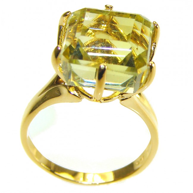 8.8 carat Genuine Lemon Quartz 14K Gold over .925 Sterling Silver handcrafted ring size 7