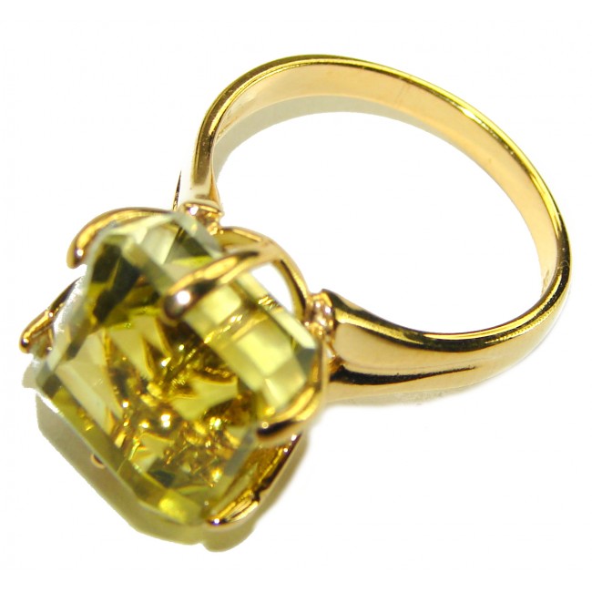 8.8 carat Genuine Lemon Quartz 14K Gold over .925 Sterling Silver handcrafted ring size 7