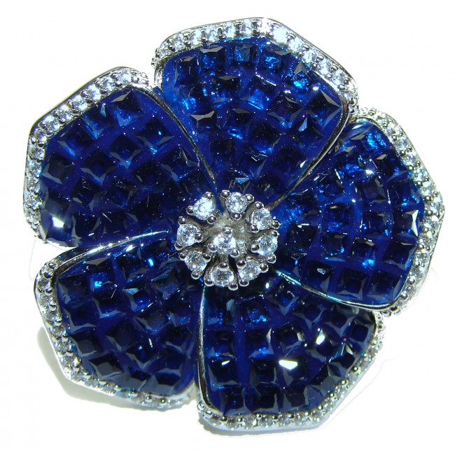 Fancy Flower Sapphire .925 Sterling Silver handmade Statement Ring size 8