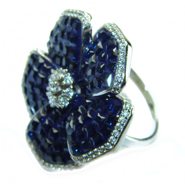 Fancy Flower Sapphire .925 Sterling Silver handmade Statement Ring size 8