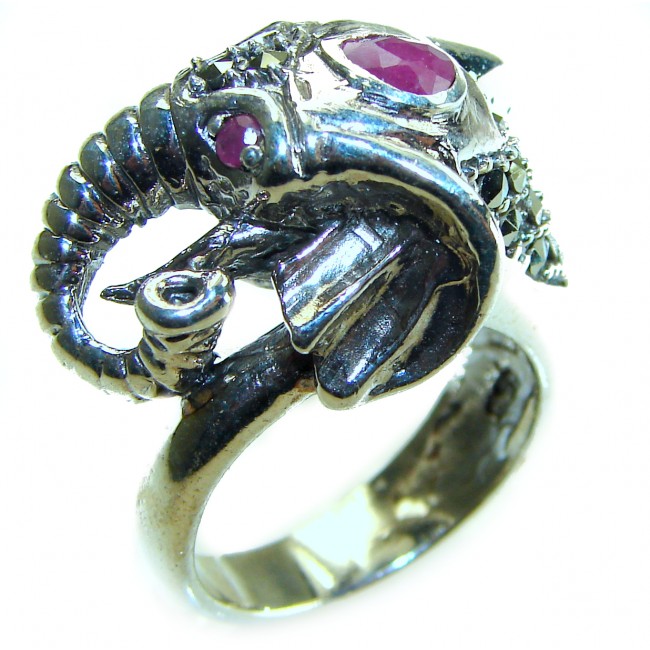 Elephant Ruby Bali made .925 Sterling Silver handcrafted Ring s. 7