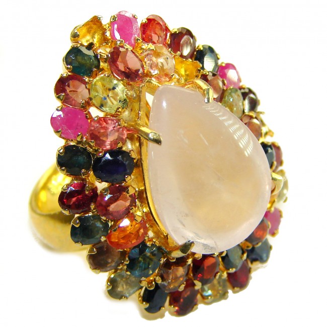 Oversized Authentic 35.5 carat Brazilian Rose Quartz Sapphire 14k Gold over .925 Sterling Silver incredible Ring size 7