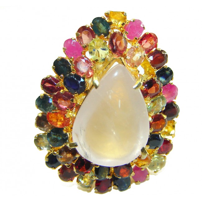 Oversized Authentic 35.5 carat Brazilian Rose Quartz Sapphire 14k Gold over .925 Sterling Silver incredible Ring size 7