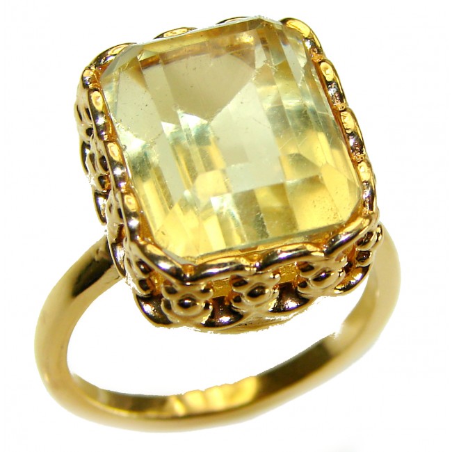 Pure Joy 15.8 carat Genuine Lemon Quartz 14K Gold over .925 Sterling Silver handcrafted ring size 10