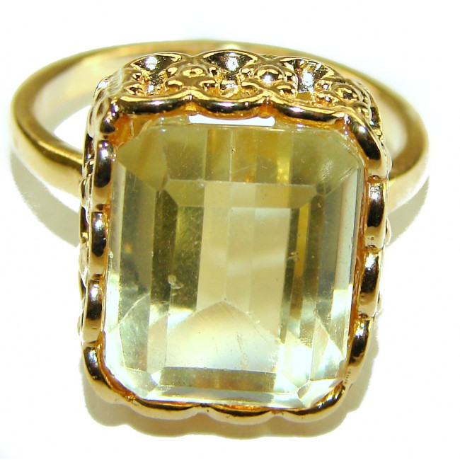 Pure Joy 15.8 carat Genuine Lemon Quartz 14K Gold over .925 Sterling Silver handcrafted ring size 10