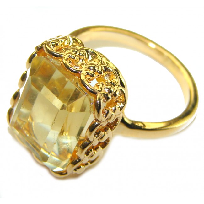 Pure Joy 15.8 carat Genuine Lemon Quartz 14K Gold over .925 Sterling Silver handcrafted ring size 10