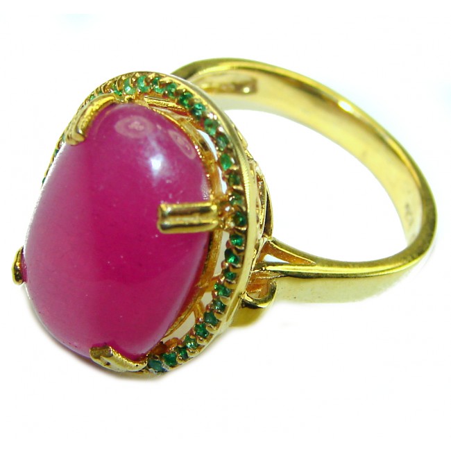 Magnificent 9.7 carat Natural Ruby 18K Gold over . 925 Sterling Silver handcrafted Statement Ring size 8