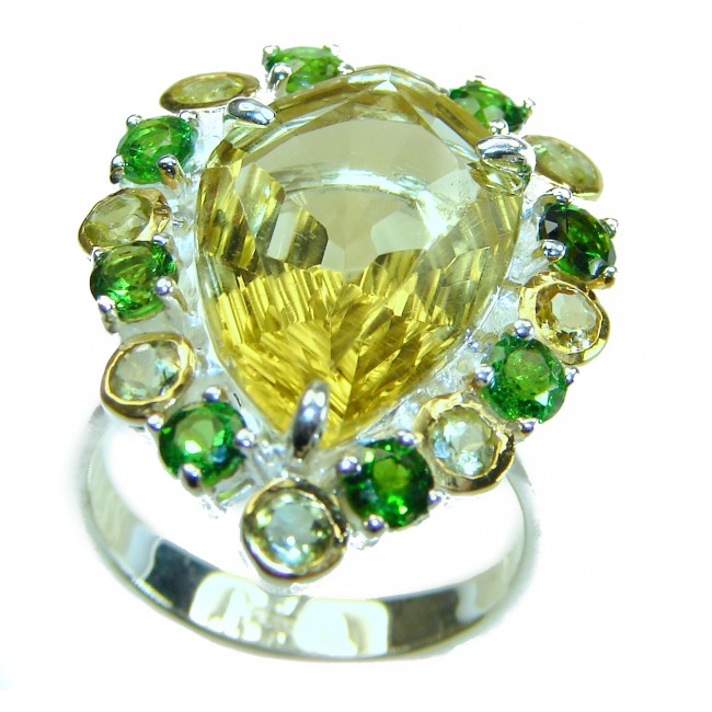 Emma 9.8 carat Genuine Lemon Quartz 14K Gold over .925 Sterling Silver handcrafted ring size 8