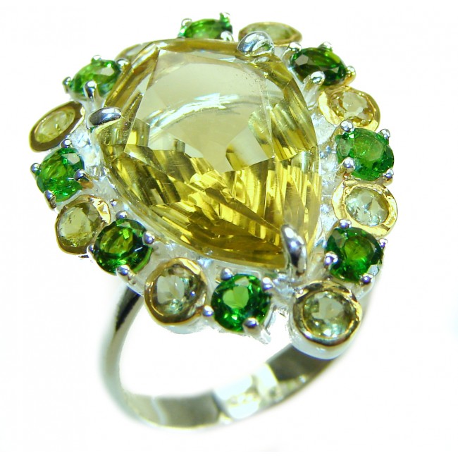 Emma 9.8 carat Genuine Lemon Quartz 14K Gold over .925 Sterling Silver handcrafted ring size 8