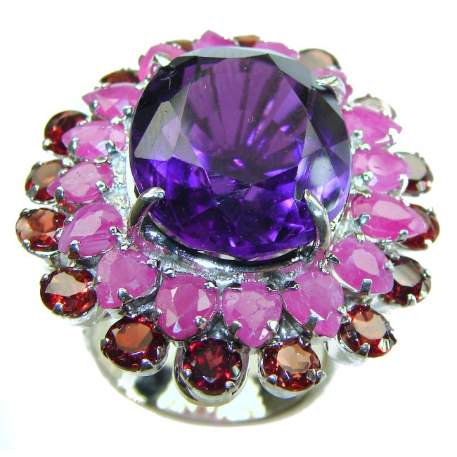 Sofia - Dramatic design 29.5 carat Amethyst Ruby .925 Sterling Silver Handcrafted Ring size 8