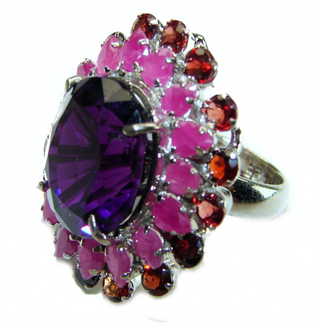 Sofia - Dramatic design 29.5 carat Amethyst Ruby .925 Sterling Silver Handcrafted Ring size 8