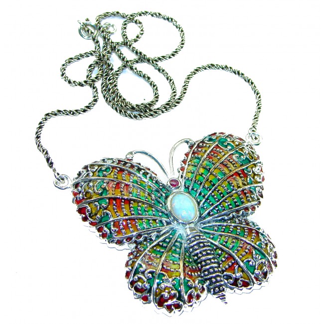 Outstanding Australian Opal Enamel .925 Sterling Silver handcrafted Statement necklace