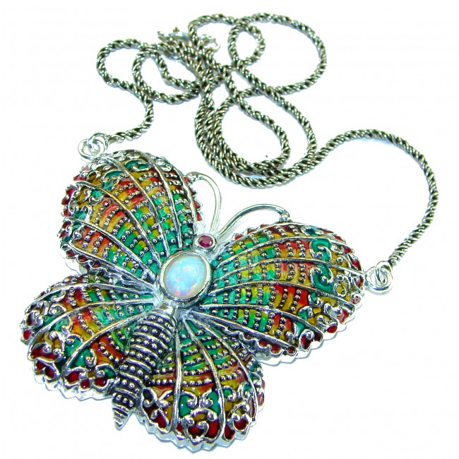 Outstanding Australian Opal Enamel .925 Sterling Silver handcrafted Statement necklace