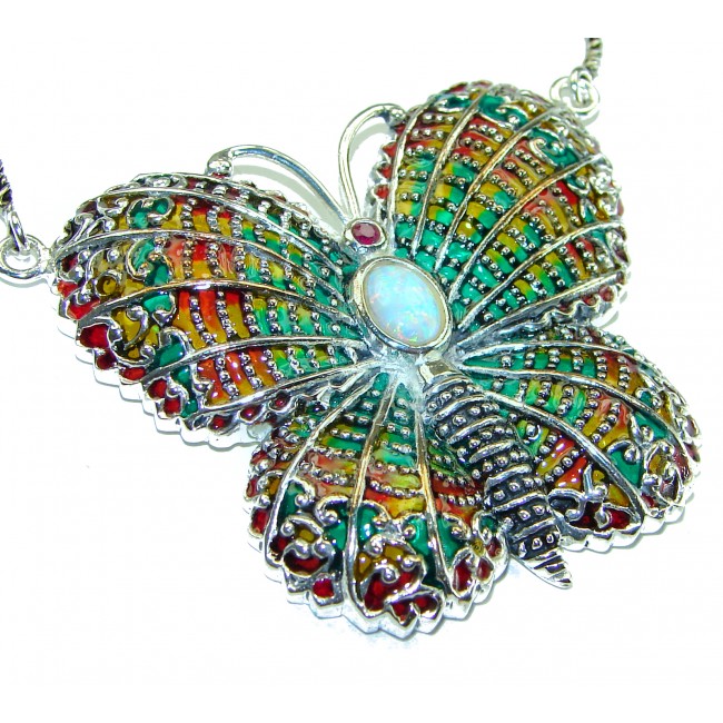 Outstanding Australian Opal Enamel .925 Sterling Silver handcrafted Statement necklace