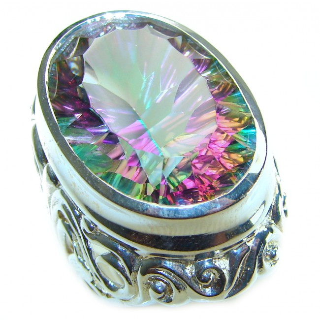 Massive 35.5 carat Mystic Topaz .925 Sterling Silver handcrafted Large ring size 7 1/4